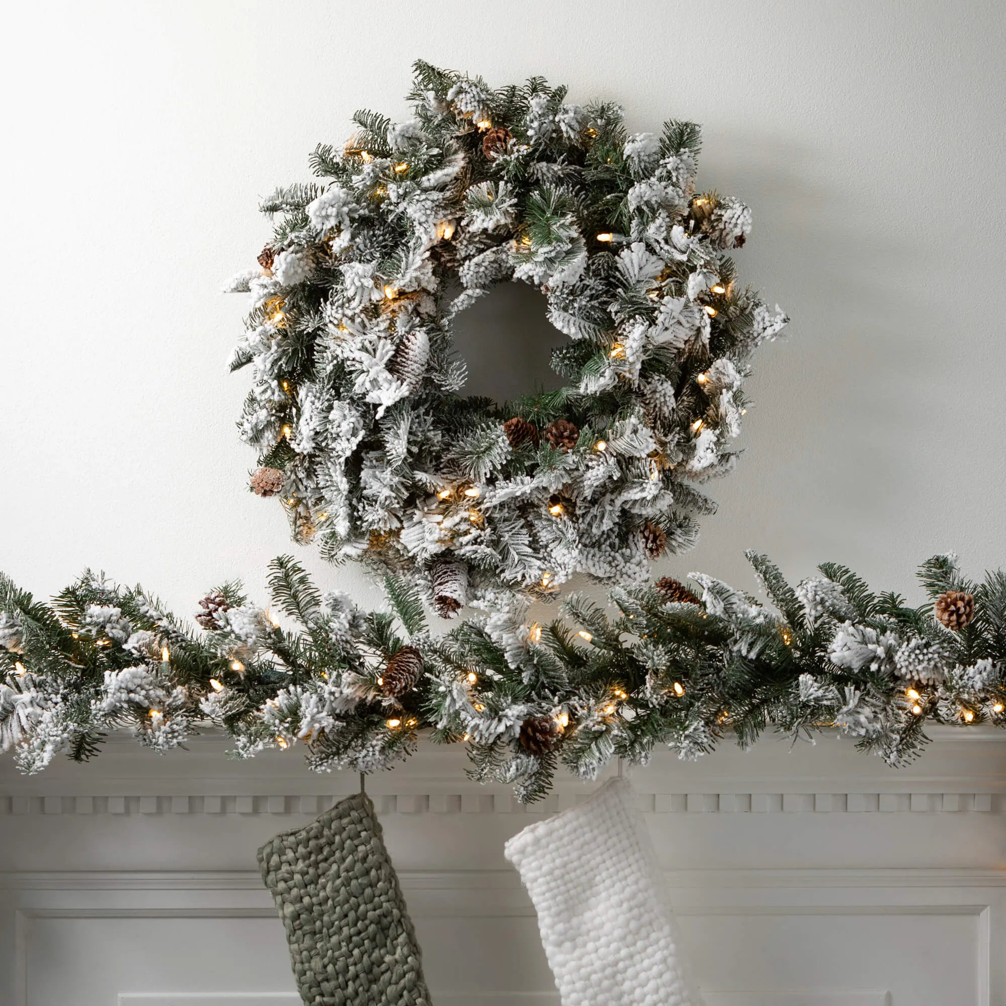 25" Lit Flocked Pine Wreath