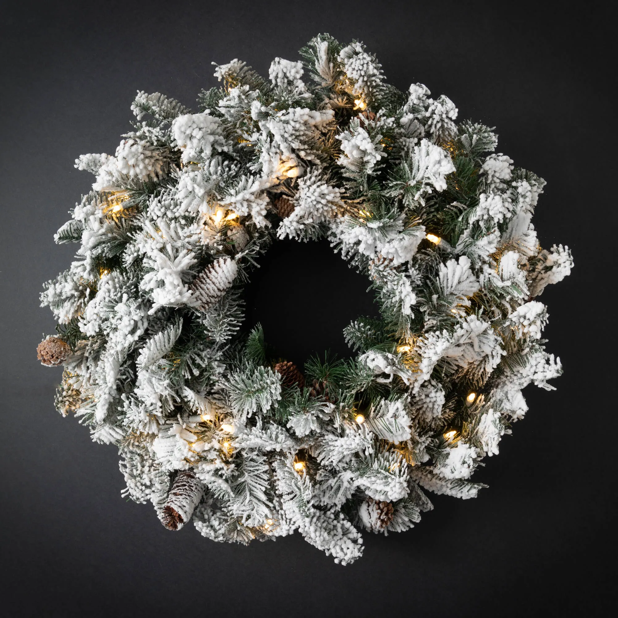 25" Lit Flocked Pine Wreath