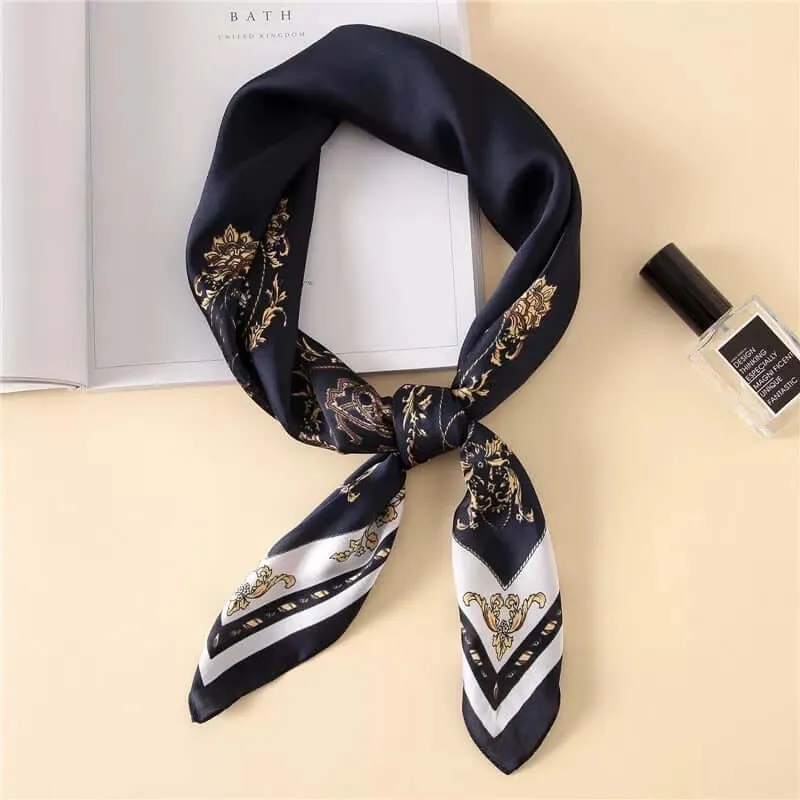 70*70cm Fashion Silk Satin Hair Scarf Women Handkerchief Printed Female Square Head Bandana Small Neck muffler hijab lady girl