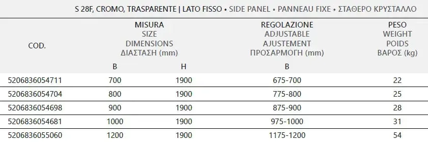 Box Doccia H190 Battente Totale Interno Esterno e Fisso