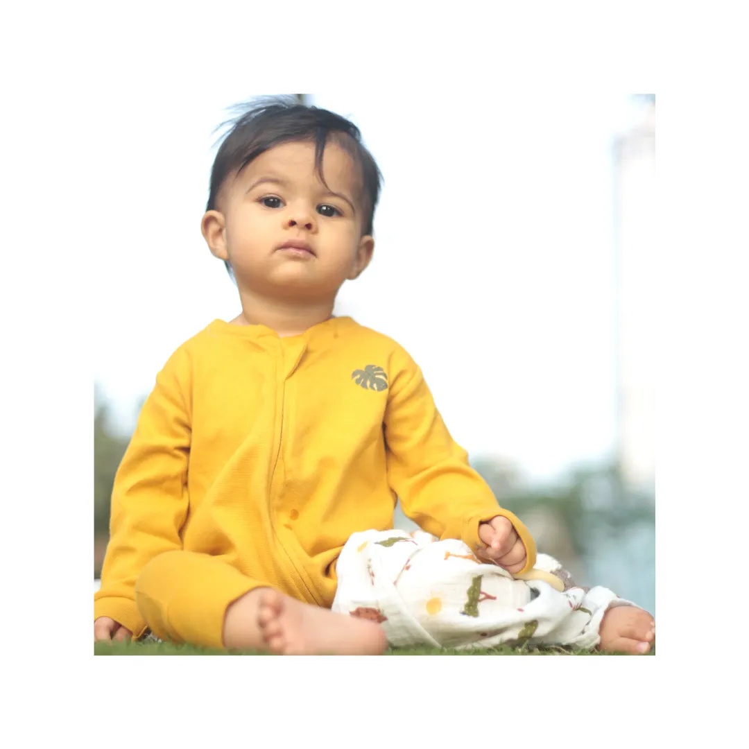 DULAAR Organic Ribbed Cotton Bodysuit (Set of 2) - Sunny Mustard   Natural Sage