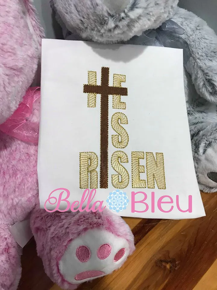 He is Risen Religious Easter Sketchy Cross Machine Embroidery Design