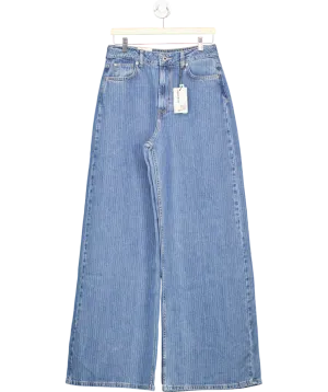 Pepe Jeans Blue Pinstriped High-rise Wide Fit Jeans - Jaimy L34 W28