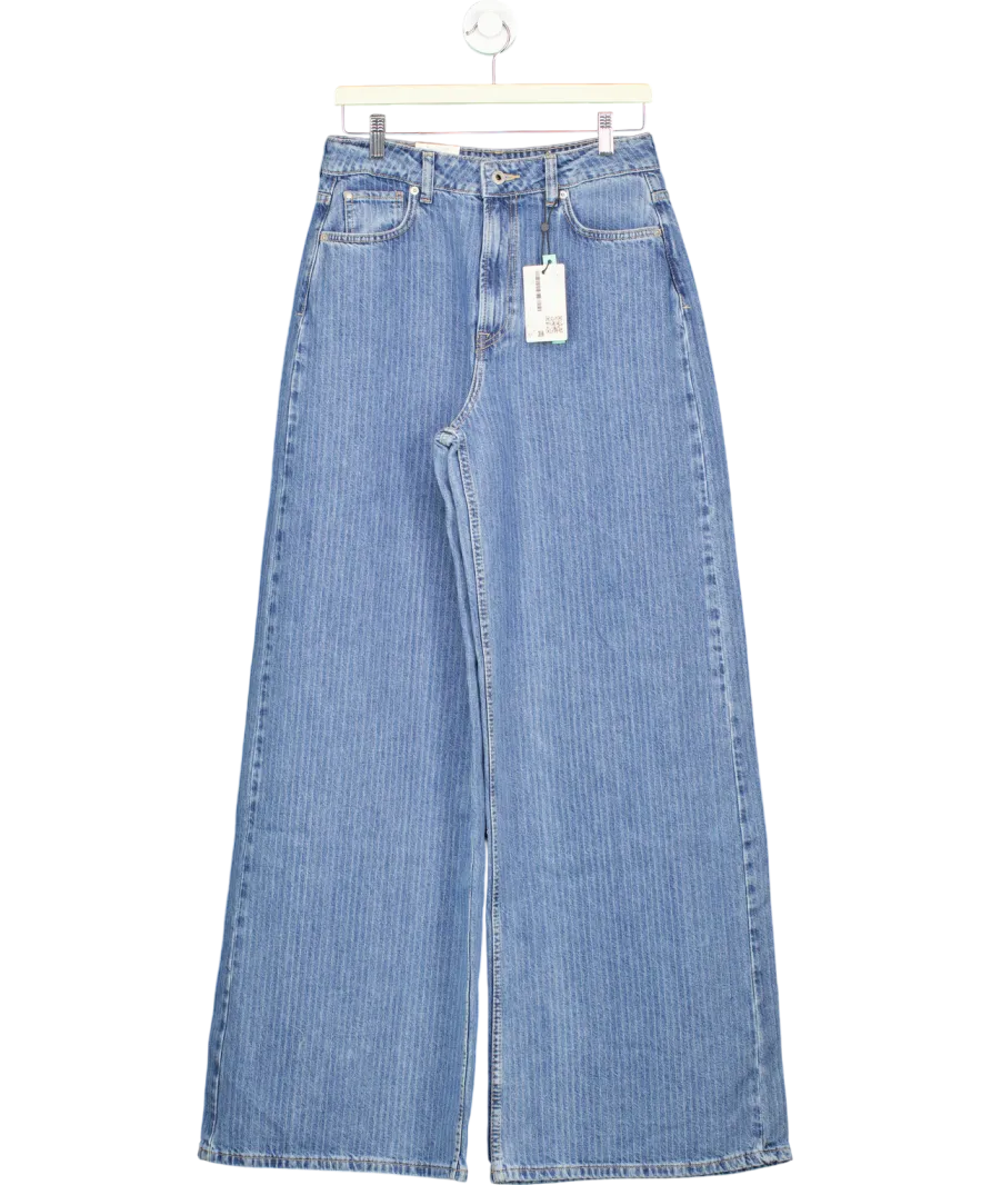 Pepe Jeans Blue Pinstriped High-rise Wide Fit Jeans - Jaimy L34 W28